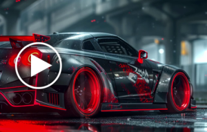 Black Nissan GTR Rainy